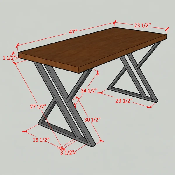 Holztisch mit X-Gestell aus Stahl