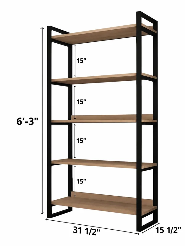 Industrie-Bücherregal aus Stahl und Holz