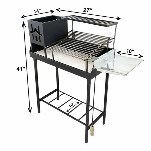 Holzkohlegrill aus Stahl mit Seitenablage
