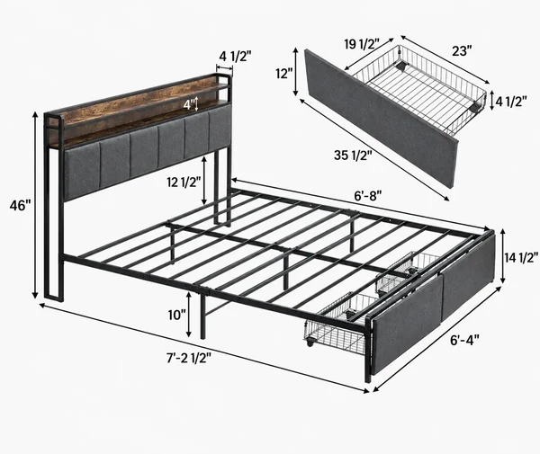 Bettgestell aus Stahl mit Schubkasten