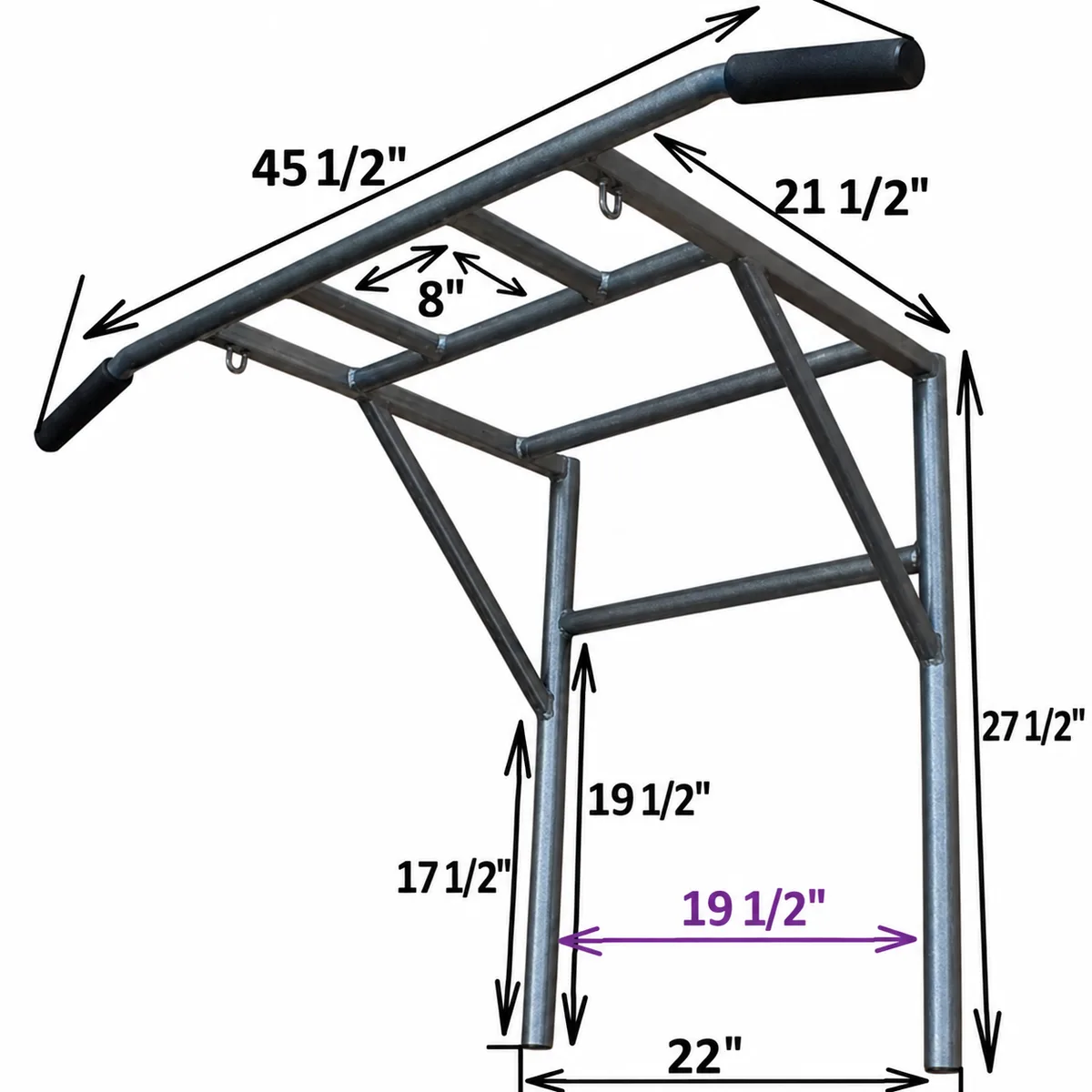 Wall-mounted steel pull-up bar, 45 1/2" wide